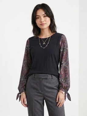 Anthropologie Akemi + Kin Maybelle Paisley Balloon Tie Sleeve Top
